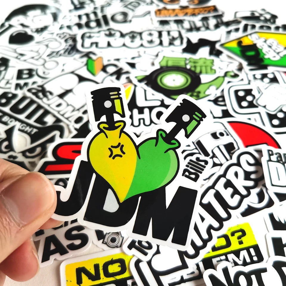 50pcs drôle voiture style JDM autocollants pour Skateboard bagages  pare-chocs vélo moto Cool vinyle décalcomanies autocollant bombe cadeau, image size:960x960