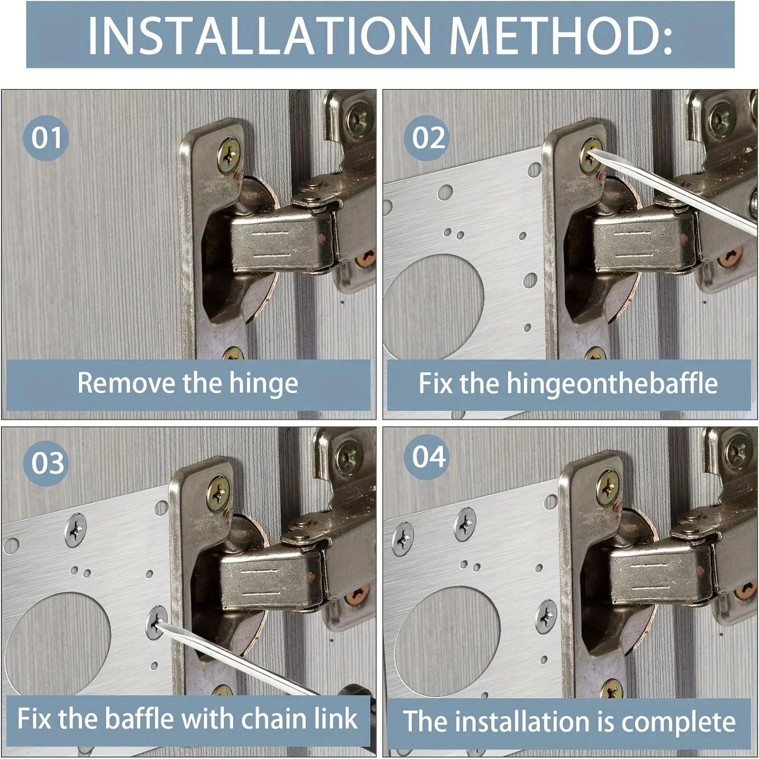 4-piece cabinet hinge repair panel, kitchen hinge repair panel kit including fixing screws, protective wooden doors, furniture