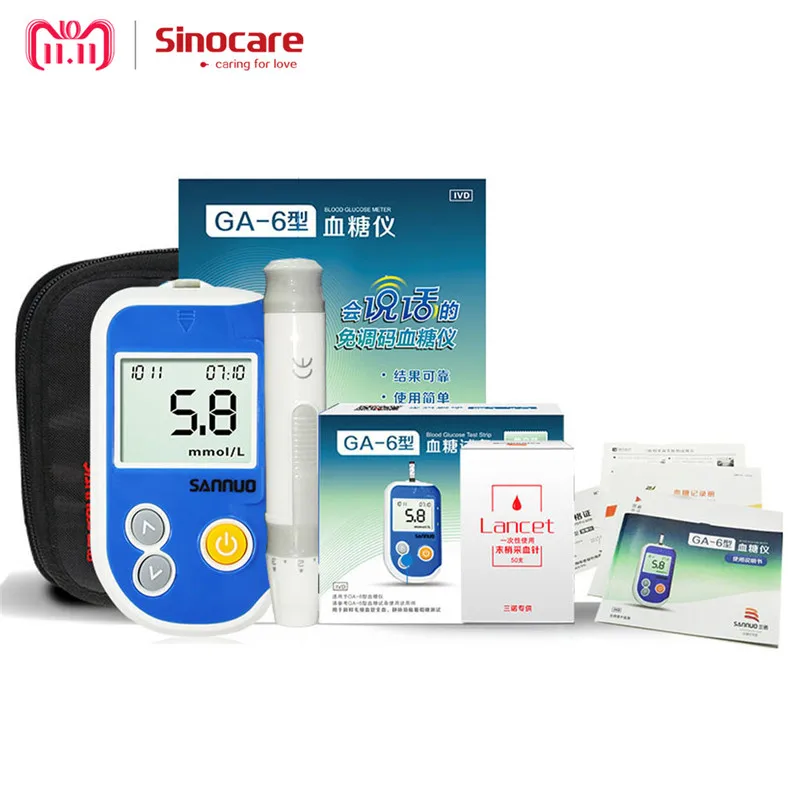 

Sinocare GA-6 глюкометр для измерения уровня глюкозы в крови, глюкометр или тест-полоски, ланцеты для диабета