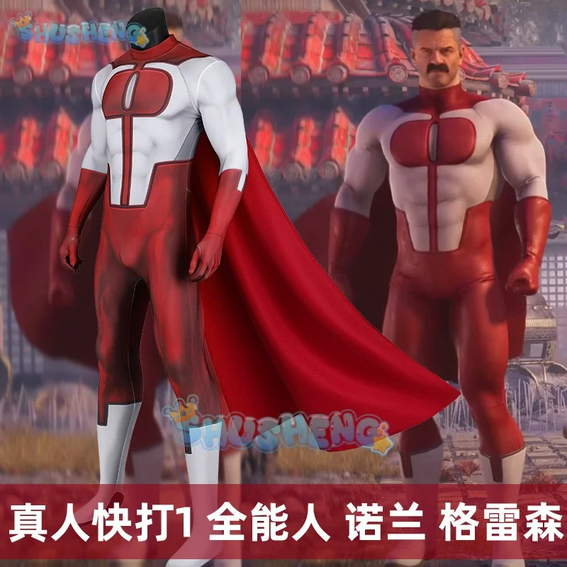 

Halloween invincible cosplay jumpsuits Omni man costume superhero Nolan Grayson Zentai printing bodysuit with Cape