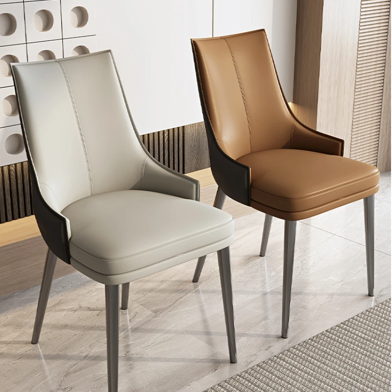 Modern Leather Dining chair restaurant furniture kitchen backrest stool minimalist hotel soft Cafe chairs Design vanity chair