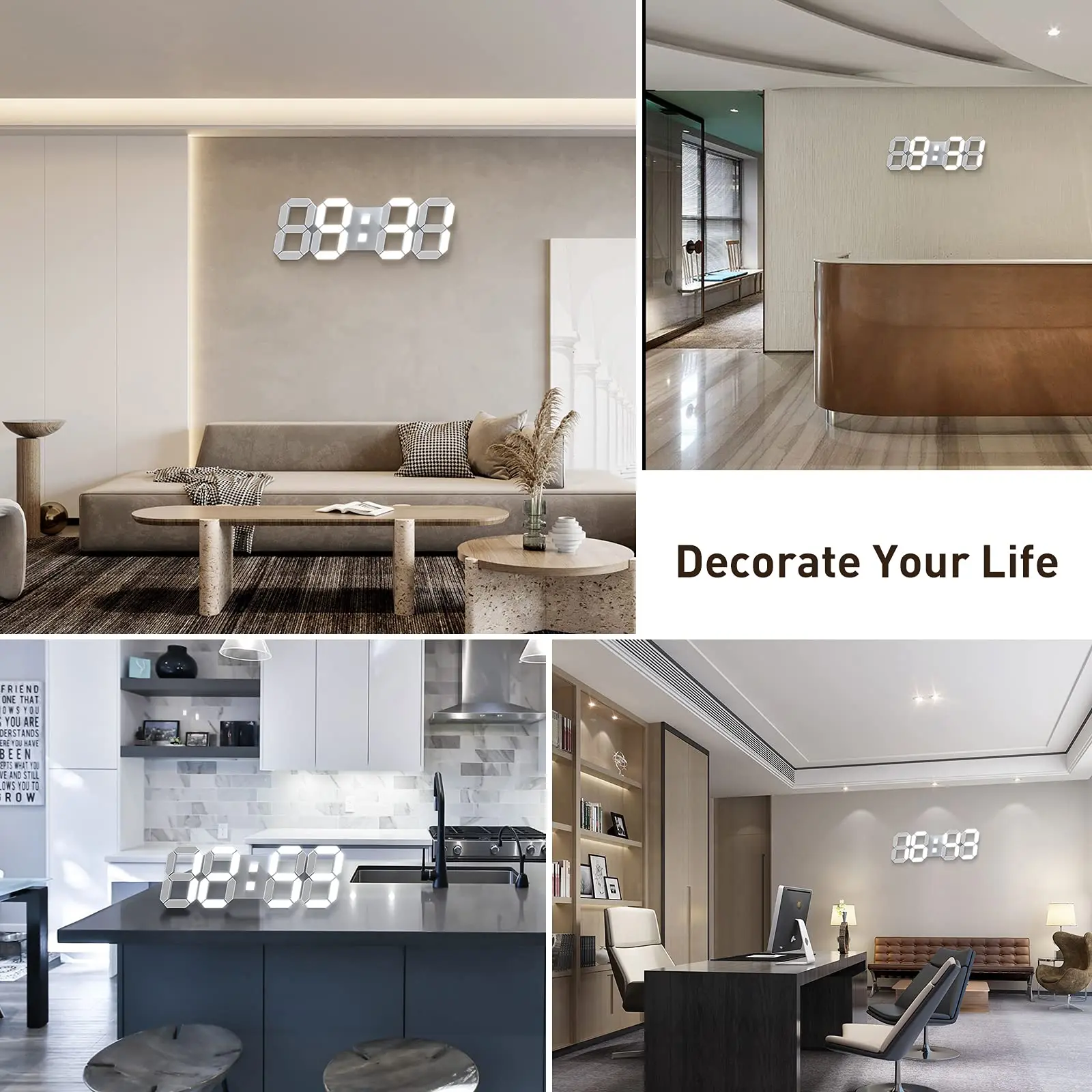 3D LED Digital Clock 12/24H Time Display Colorful Clock 5