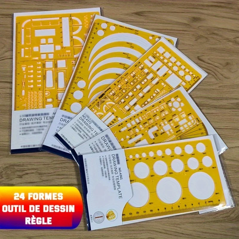 [Flat Circle Measurement Tool] ABS Material Yellow Drawing Template Ruler - Flat Circle Dimension Measurement Tool for Painting