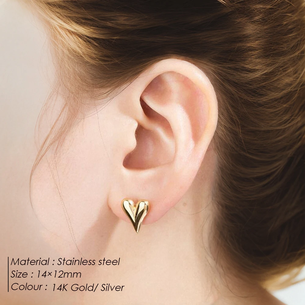 eManco Stainless Steel Heart Stud Piercing Earrings Hip Hop Style Minimalist Korean Women's Jewelry stud earrings