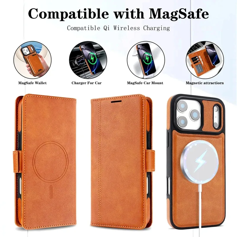 Premium Magnetic Leather Wallet Phone Case with Card Slots and Flip Cover