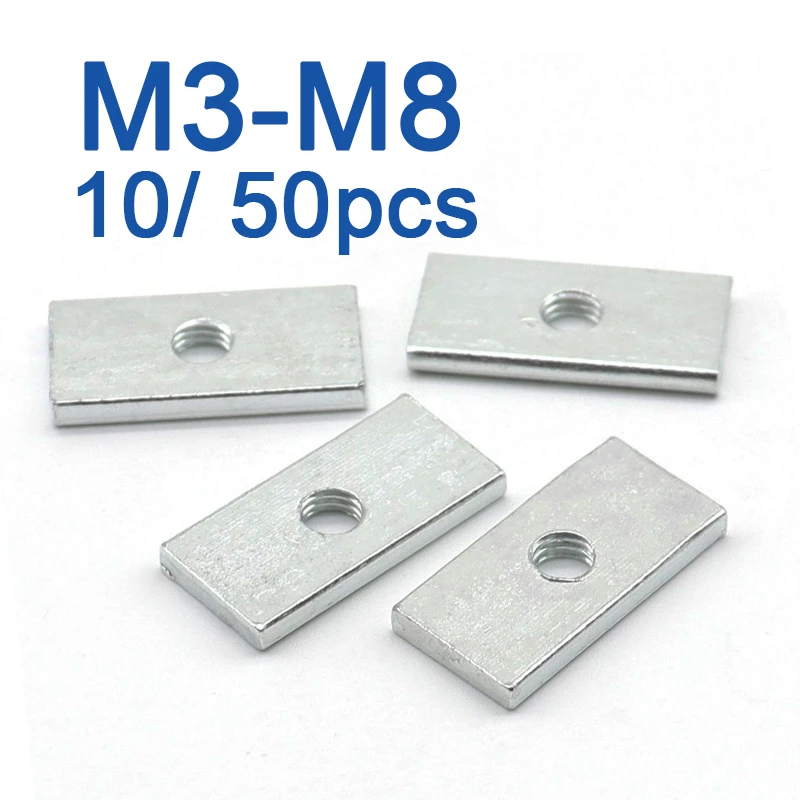 10/ 50pcs Square Nut M3 M4 M5 M6 M8 Zincplated Carbon Steel Thin