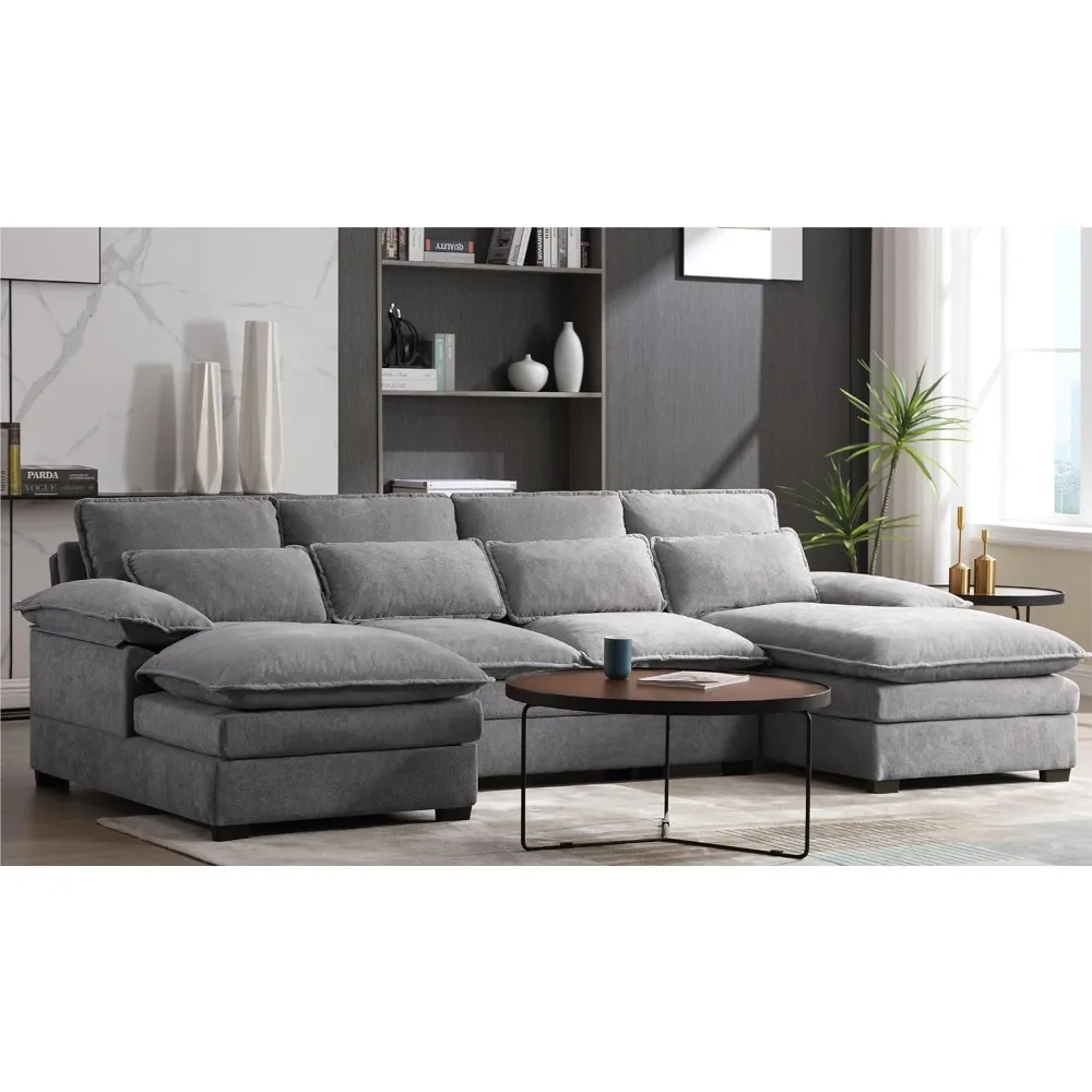Oversized sofa bed with pillowized cushions, foldable backrest, modular sofa with chaise longue 6-seater fabric upholstered sofa