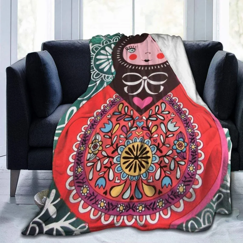 

Cute Russian Doll Pattern Flannel Throw Blankets Bed Couch Sofa Decor All Season Soft Warm Funny Nice Kids Adults Camping Gifts