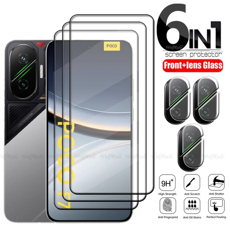 6-in-1 Für Poco F7 Glas Für Xiaomi Poco F7 Gehärtetes Glas 9H HD Schutzhülle Volle Abdeckung kleber Screen Protector Poco F7 Objektiv Glas