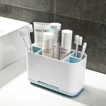 Porta spazzolino da bagno Tavolo da toeletta Portaoggetti per cosmetici Organizzatore porta rasoio per dentifricio elettrico in plastica 1