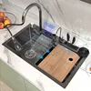 304 Stainless Steel Kitchen Waterfall Sink Digital Display Large Single Sink Dish Basin Sink With Multifunction Touch Waterfall 1
