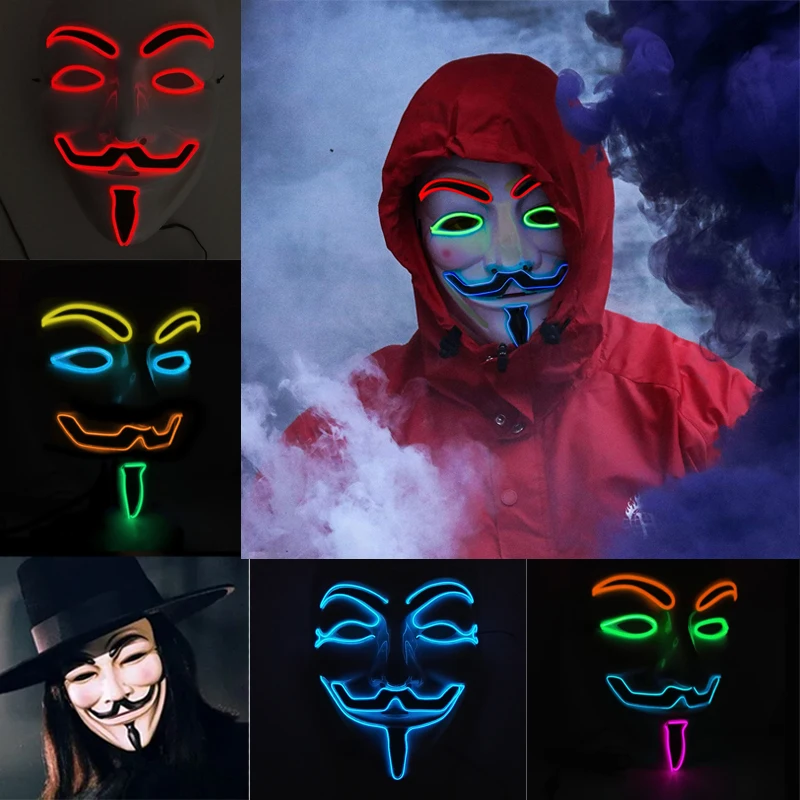 Halloween Luminous Hacker Mask Led Glowing V For Vendetta Face Mask