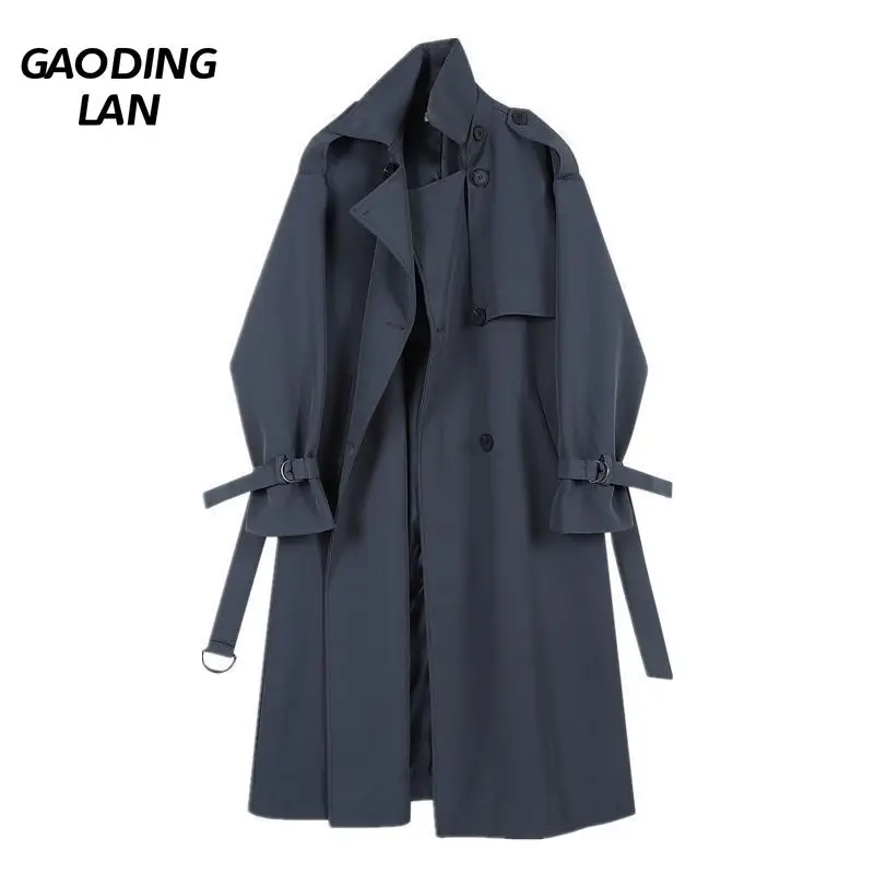 

Женский свободный Тренч с длинным рукавом, однотонное длинное пальто до колена, ветровка с отворотами, верхняя одежда на осень и зиму