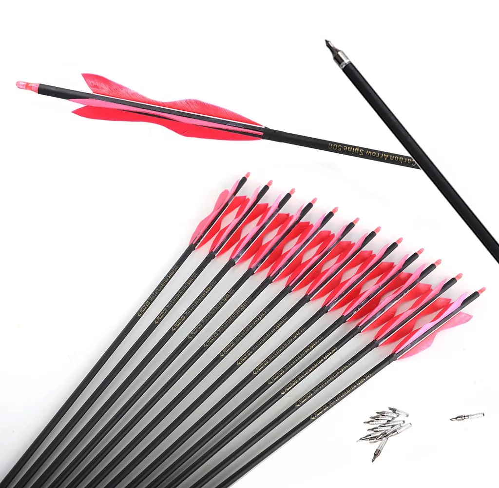 

6-12-24Pcs Mixed Carbon Arrow Spine 500 Diameter 7.8 mm With 5 Inch Nature Feather for Compound/Recurve Bow Archery Shooting