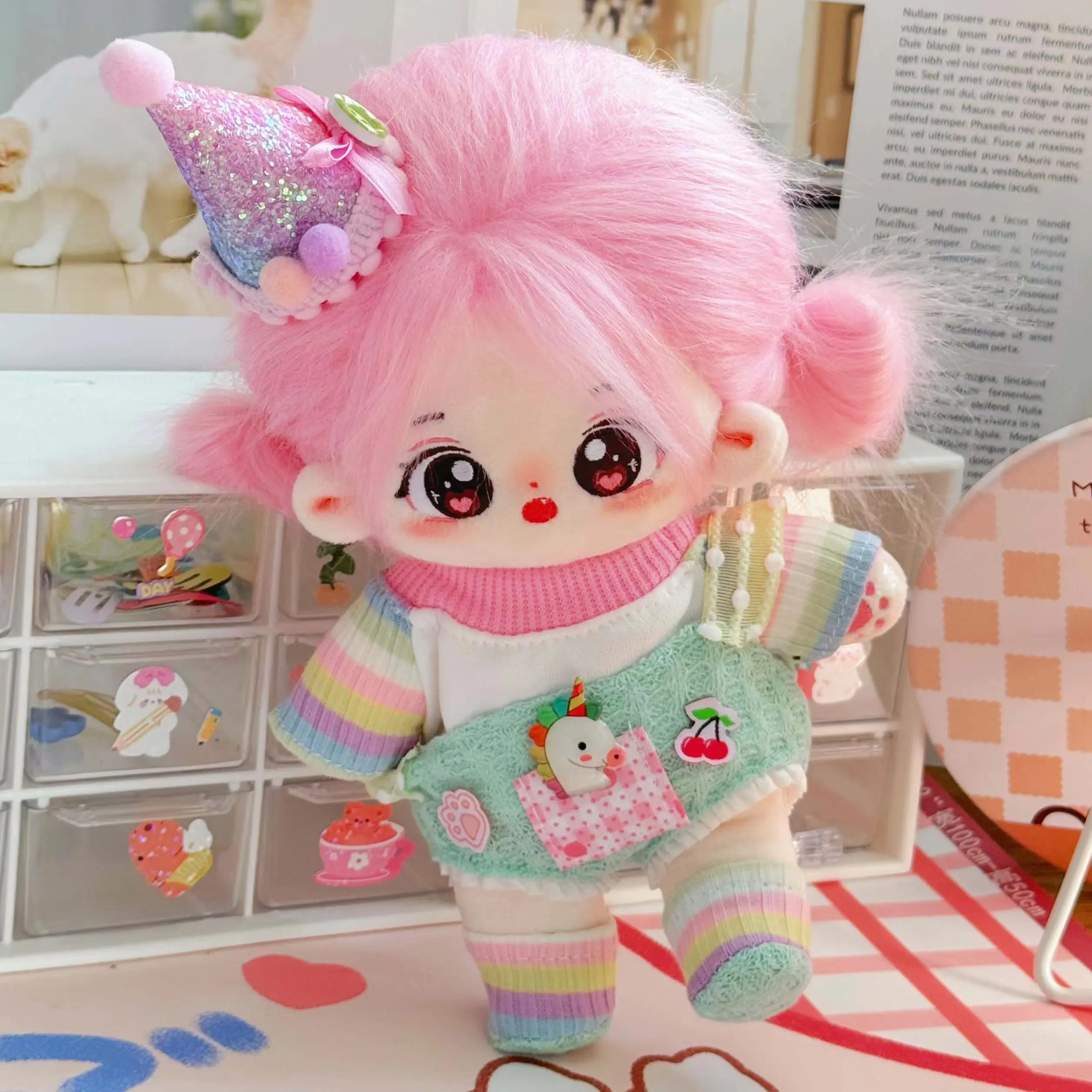 20cm Honey Peach Doll Plush Cotton Star Idol Dolls With Clothes Kawaii Stuffed Baby Plushie Dolls Toys Fans Collection Kids Gift