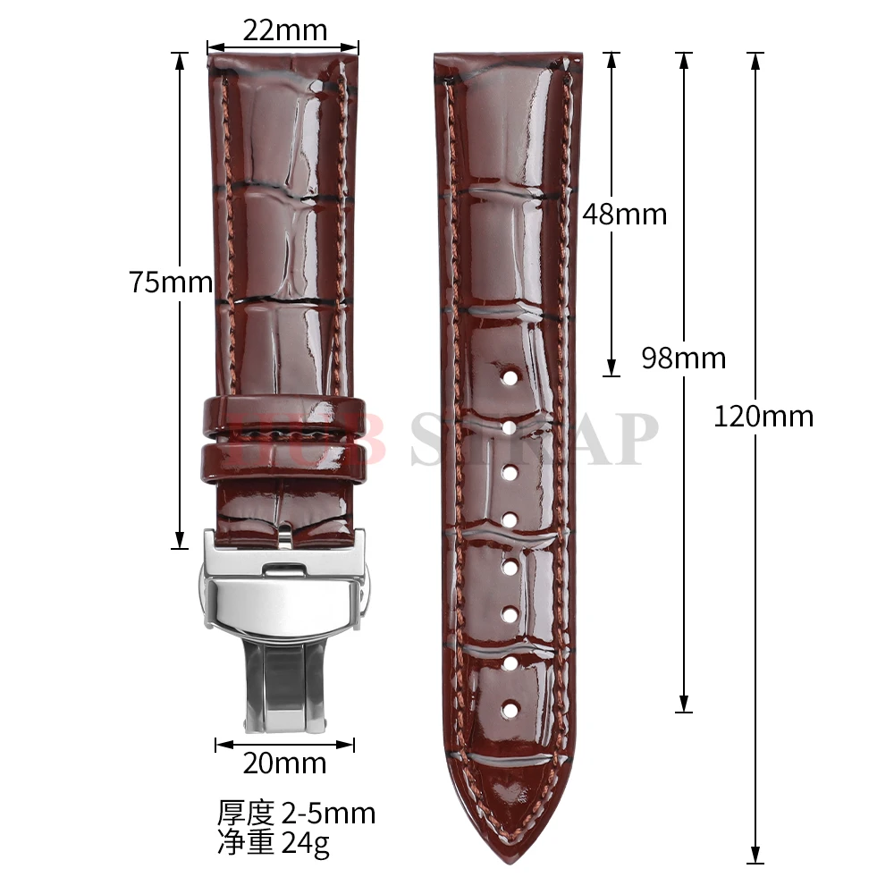 Vintage Leather Watch Band with Wooden Box and Butterfly Clasp