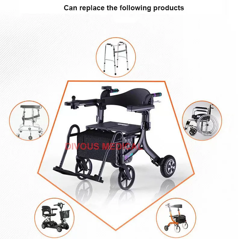 N.W: 16KG Lightweight Folding 4-Wheel Electric Rollator Outdoor Electric Scooter Walker
