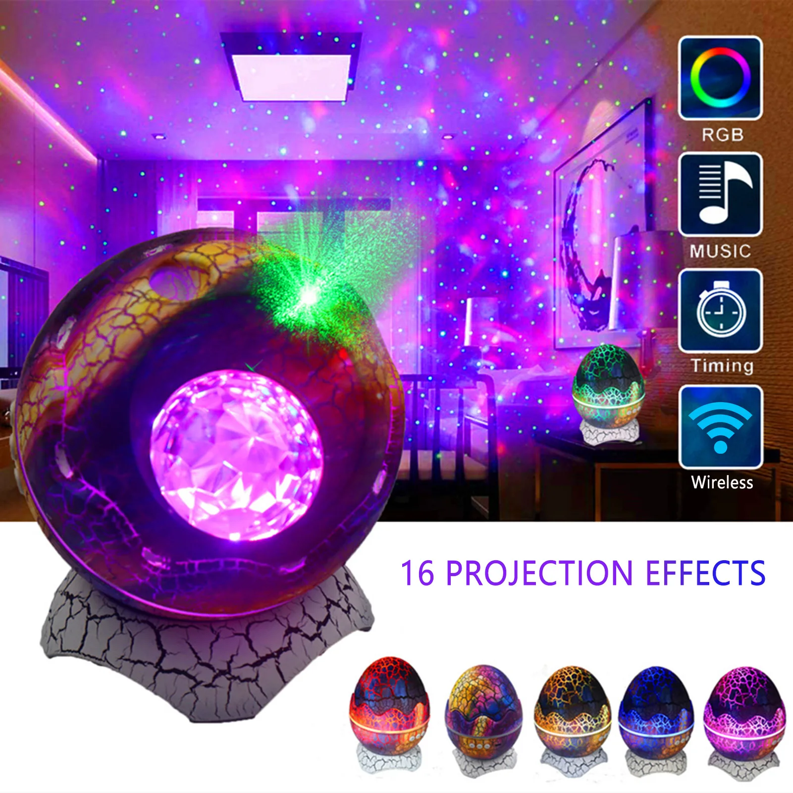 USB Textured Transparent Dinosaur Egg LED Starry Sky Projection Light Bluetooth Sound Bedroom Atmosphere Hypnotic Night Light starry sky light usb sound control magic ball stage lighting atmosphere lamp remote control water ripple projection bedroom led