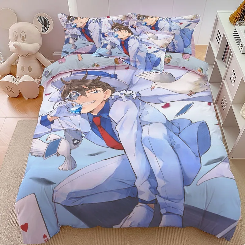 

Detective Conan anime peripherals Kudo Shinichi Phantom Thief Kidd cartoon pure cotton sheets quilt three-piece bedding set gift