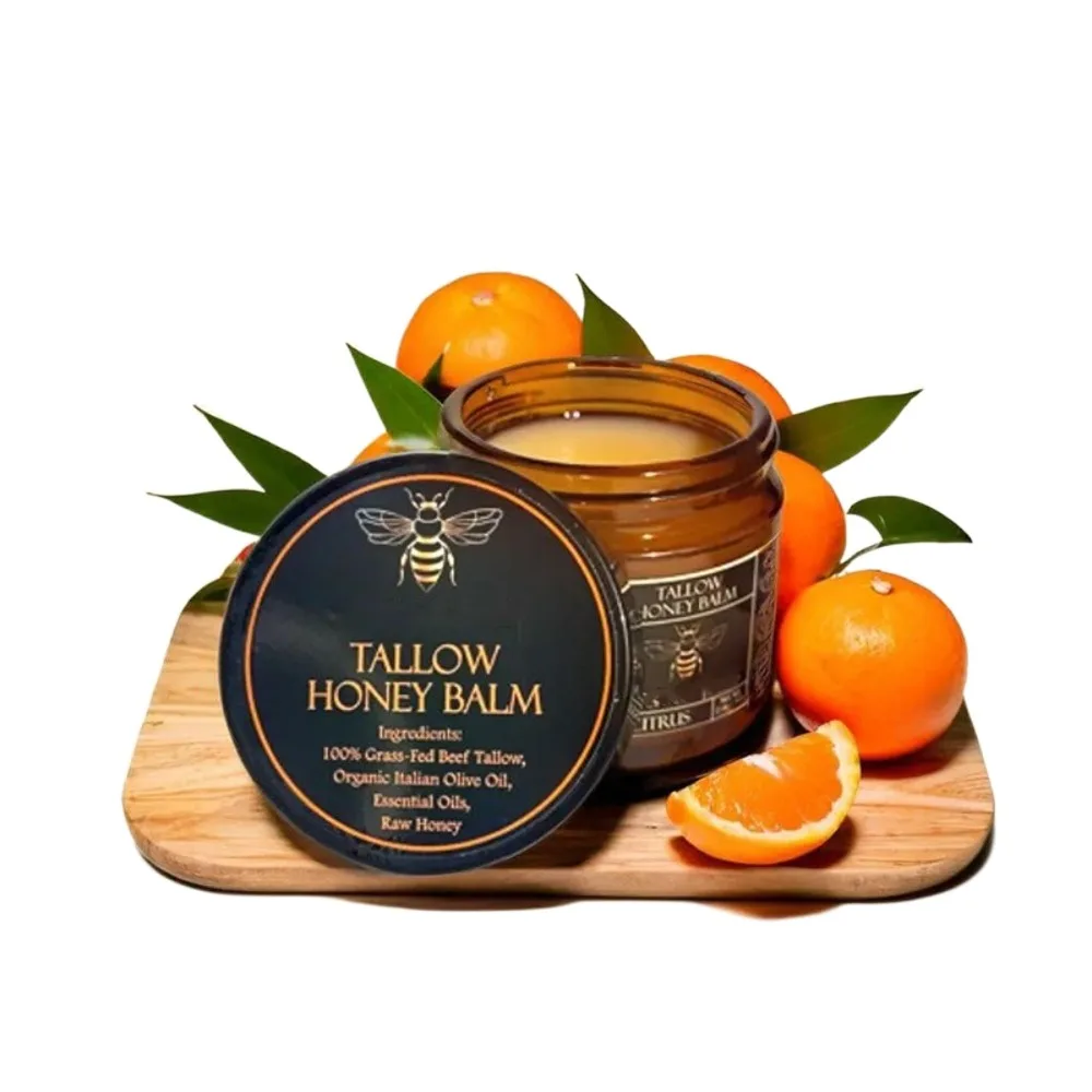 Hot Tangerine Body Tallow Balm with Raw Honey Handmade Body Cream All-Natural Fed Beef Tallow Balm Skin Soft Smooth