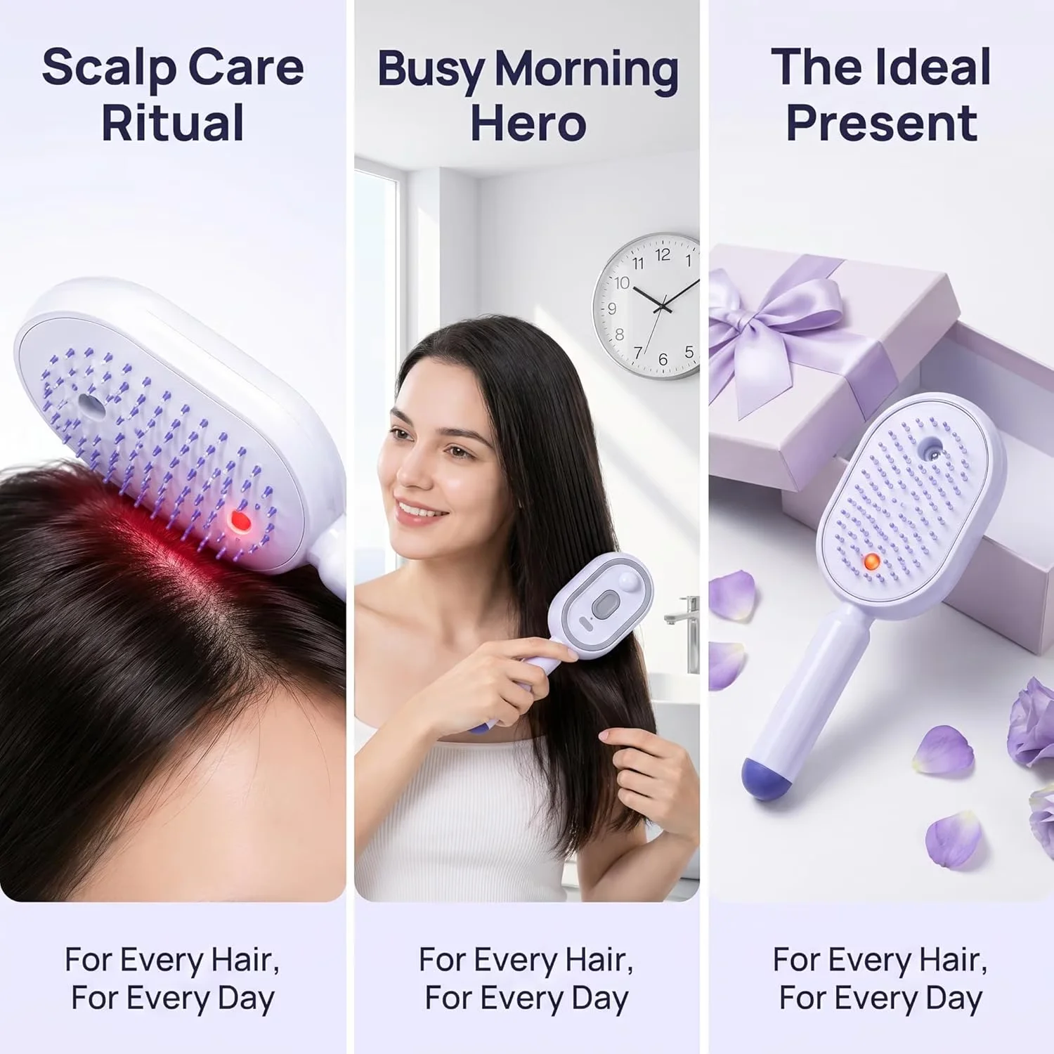 Spazzola Lisciante per Capelli con Massaggiatore per il Cuoio Capelluto, Nebulizzatore Nano, Autopulente, Districante Elettrico Ricaricabile Portatile per la Cura dei Capelli - immagine 5