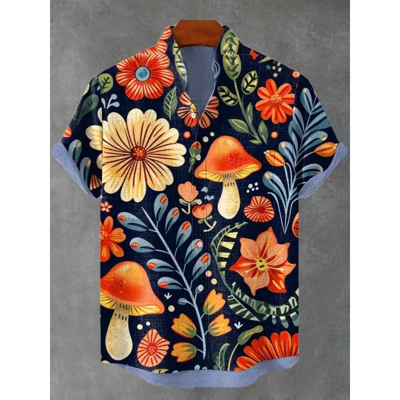 Men's Indian Folk Floral Print Shirt Pocket Short Sleeve Hawaiian Shirt Harajuku Hip Hop Streetwear Holiday Casual Tops