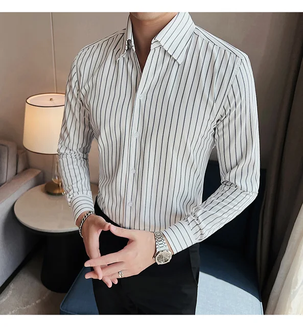 2022 Fashion Pirnt Long Sleeve Shirt Men British Style Luxury