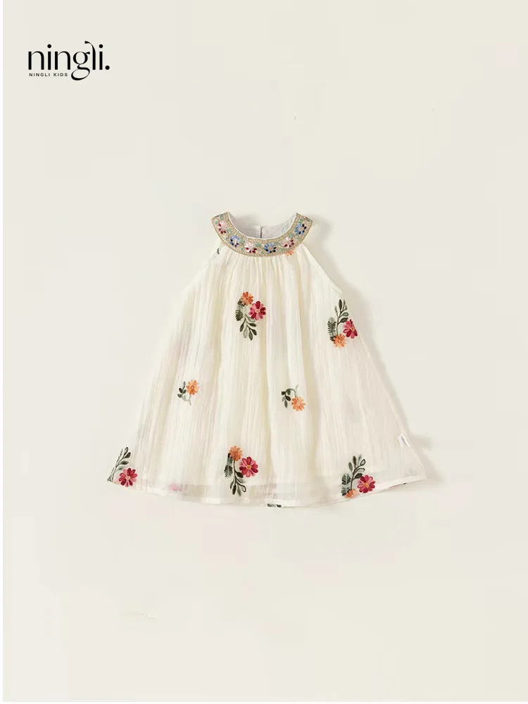 

Girls' Summer Dress 2024 New Western Style Girl Vest Skirt Summer Gauze Dress Children's Princess Dress Fashion Nl