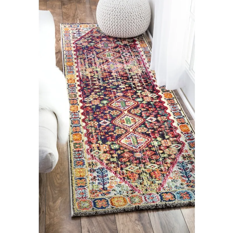 

Meadow Vintage Vibrant Runner Rug, 2' 6" x 6', Black