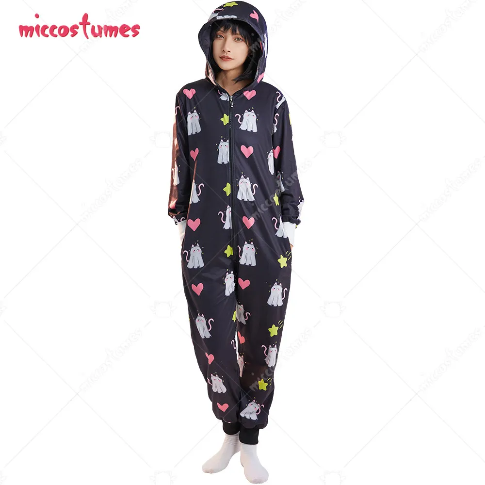 

Women Onesie Pajama Ghost Heart Pentagram Print Loungewear Adult Hooded Homewear Kigurumi Sleepwear