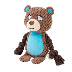 Interactive Animal Plush Rope Toy - Engaging Squeak and Chew Fun (Bear)