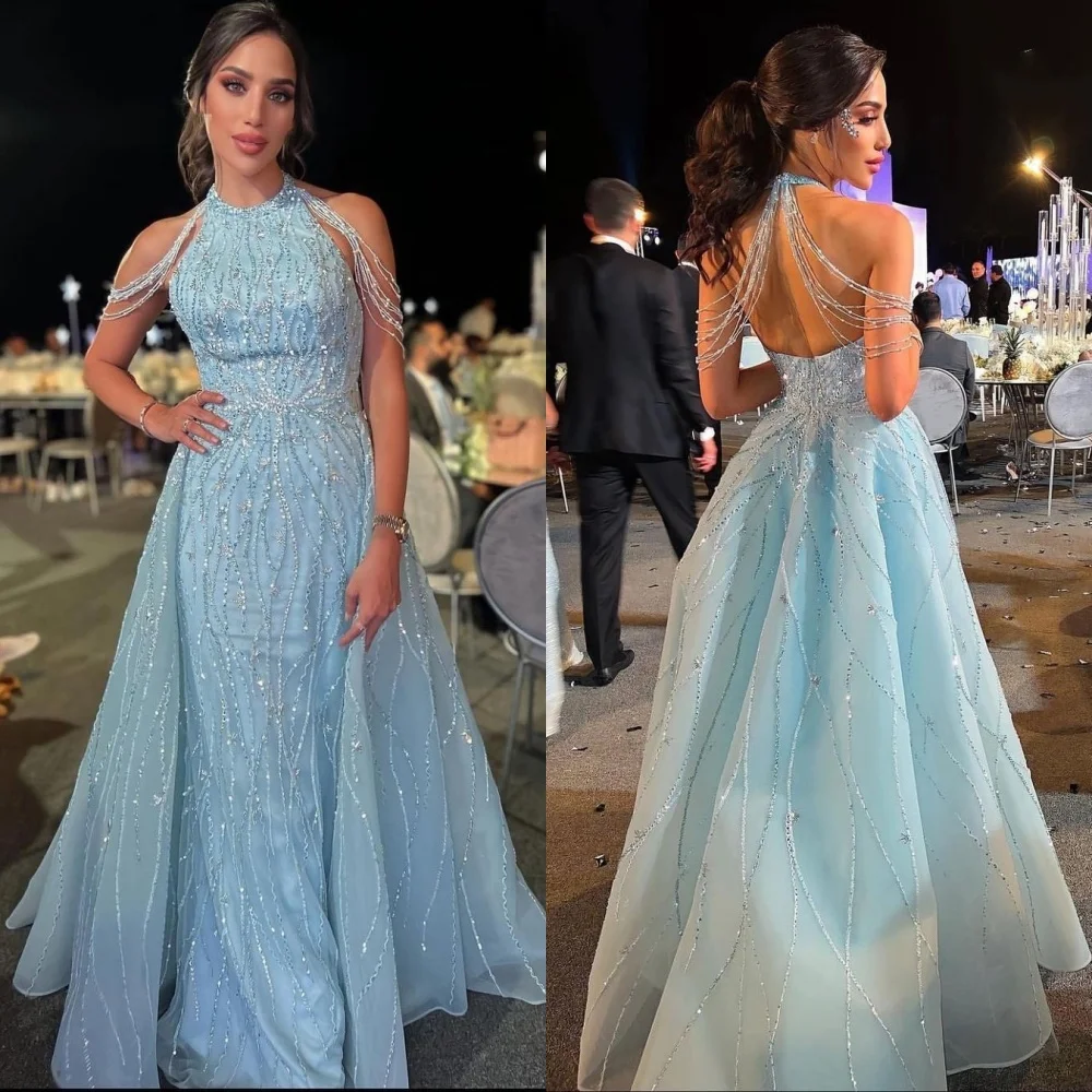 Sparkle Exquisite High Quality Jersey Beading Draped Wedding Party Ball Gown High Collar Bespoke Occasion Gown Long Dresses