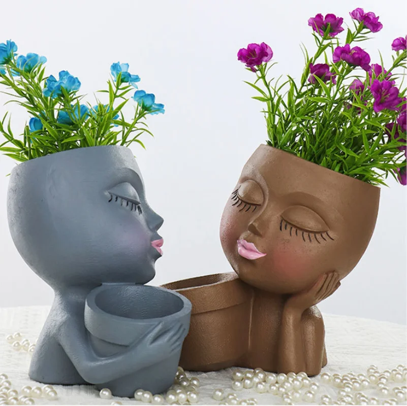 

Мультяшные куклы, двойные цветочные горшки, вазы, абстрактные персонажи, сочные цветочные горшки, художественные скульптуры из смолы, украшение для цветочного горшка