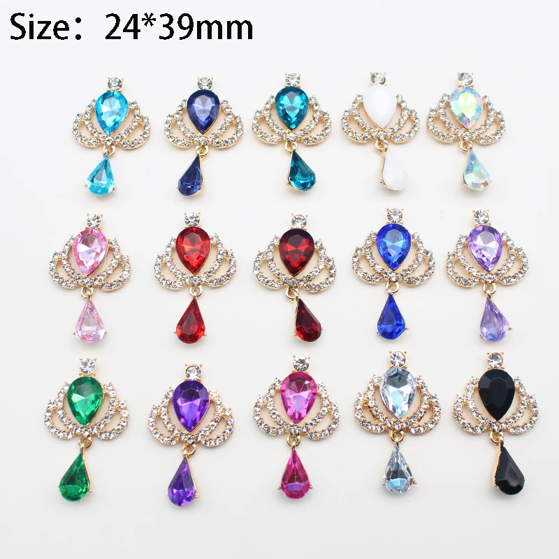 10 Gold Crown Drop Shaped Acrylic Pendant DIY Costume Decorative Wine Glass Lady Brooch Gift Box Rhinestone Accessories