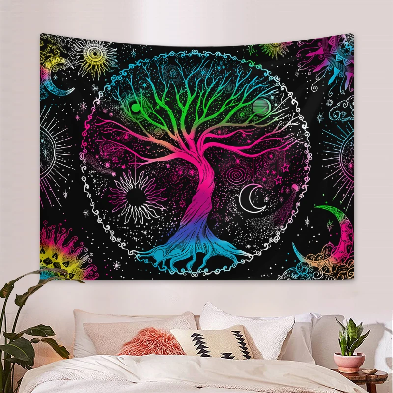 1 Stück Baum des Lebens Wandteppich Wandbehang, ästhetische Galaxie Sonne Mond Sternenhimmel Wandteppich, Zuhause Wohnzimmer Schlafzimmer Dekoration – Detail 5