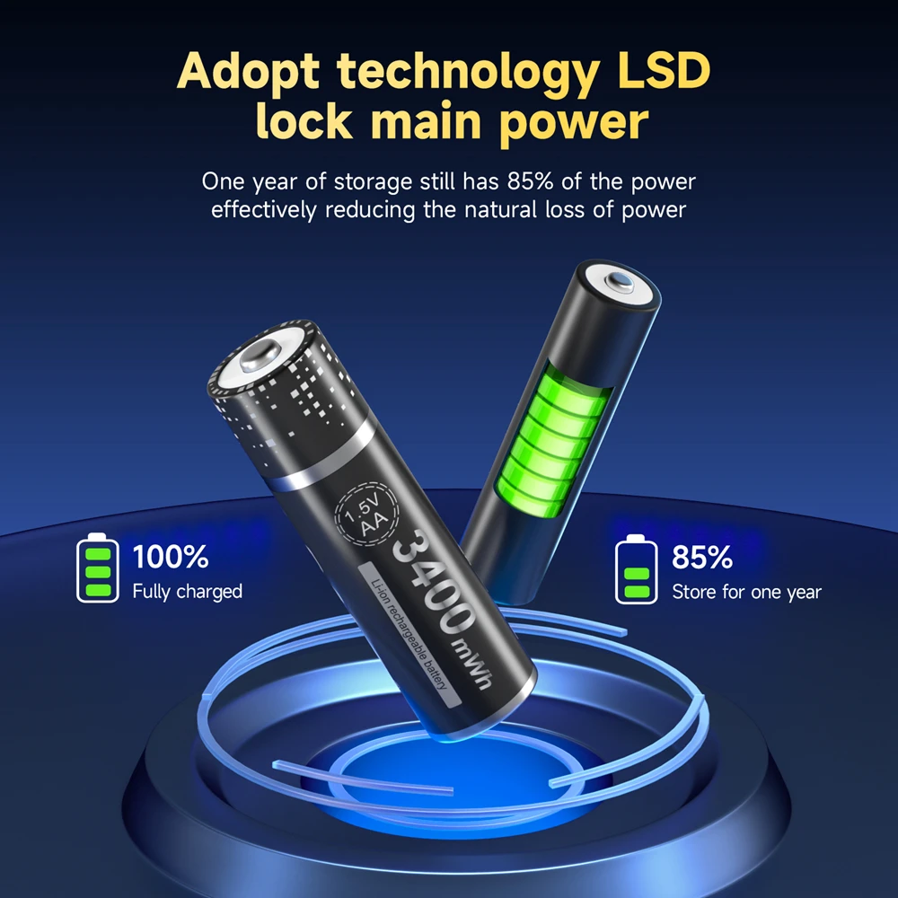 1.5V Li-ion AA Rechargeable Battery 3400mWh AA Lithium-ion Battery With Case 100% Original PALO rechargeable lithium batteries