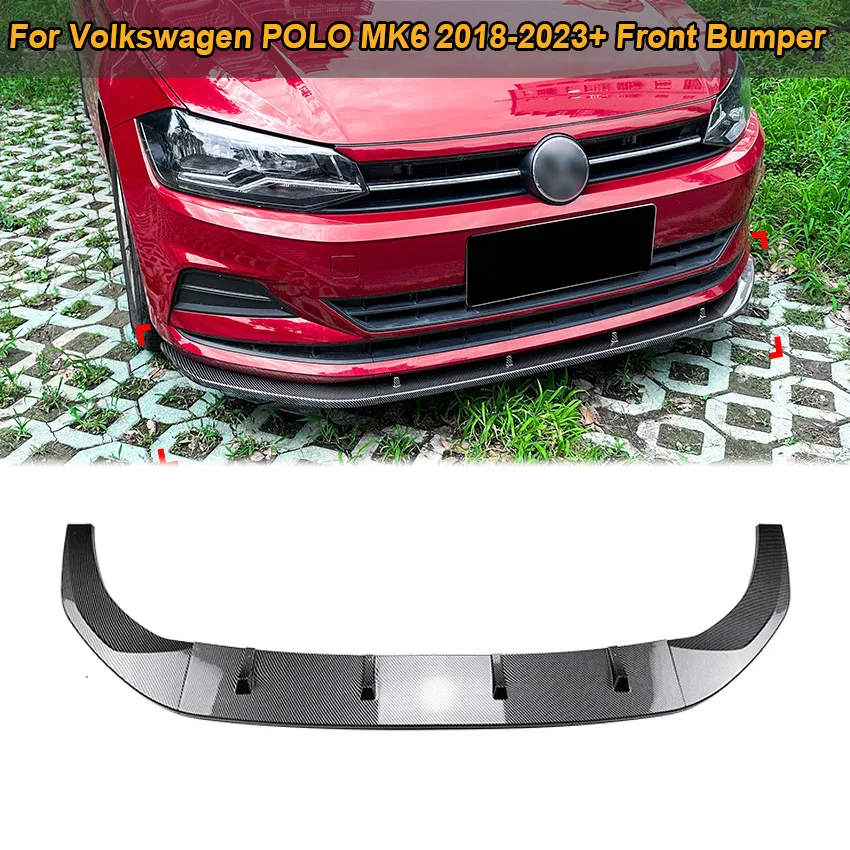 

Передний бампер для Volkswagen POLO MK6 2018-2023 + глянцевый черный АБС-пластик, автомобильный разветвитель для губ, спойлер, диффузор, защитный корпус, комплекты