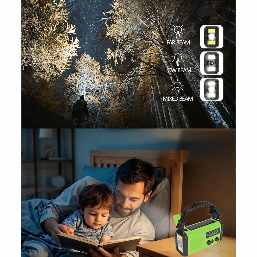 USB 충전식 비상 라디오 20000mAh 태양열 핸드 크랭크 발전기 라디오 날씨 AM/FM 라디오 SOS 알람 보조 배터리 손전등
