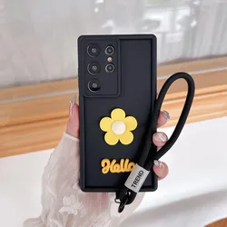 Floral Lanyard Soft Silicone Phone Case with Rope for OPPO Reno 14 Pro 5G (Black)