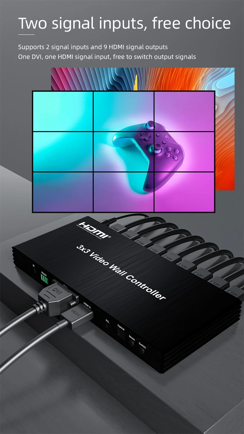 Фото 3x3 настенный видеоконтроллер HDMI 1x2x2 2x3 2x4 1x3 1x4 1x5 1x6 2 3 4 5 6 8 9 настенный Телевизор комбинированная коробка, многоэкранный комбинированный процессор №3