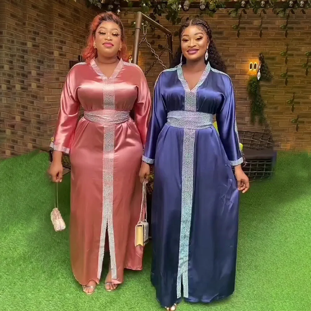 

African Dresses Women 2023 Summer Fashion Style African Women Long Sleeve V-neck Purple Navy Blue Long Dress Maxi Dress L-2XL