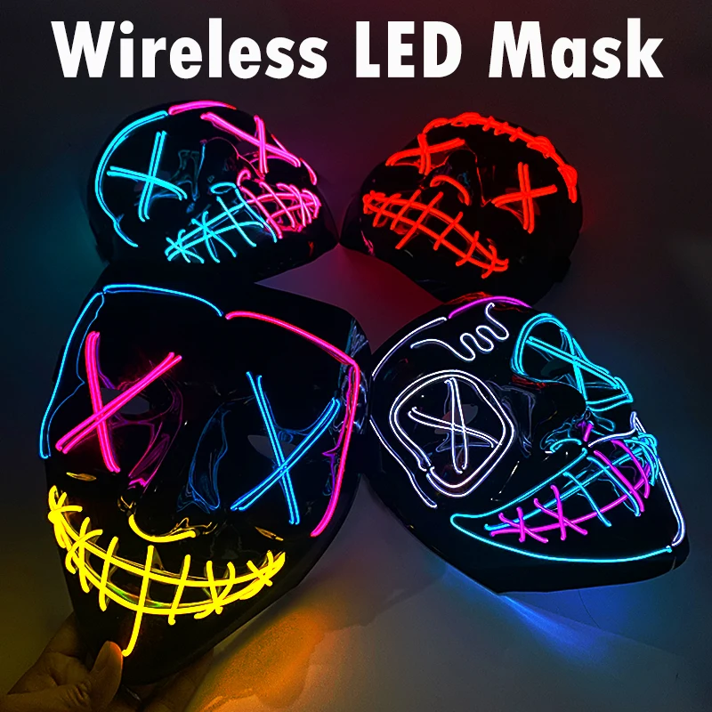 Wireless LED Halloween Purge Mask - Glowing Masquerade Horror Mask