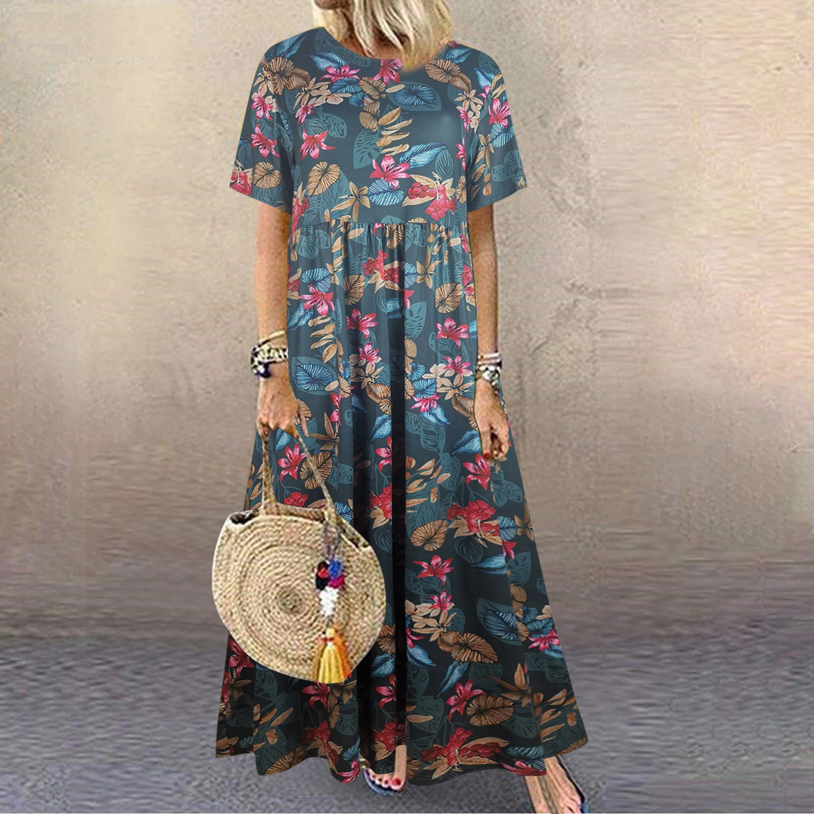 Onnauwkeurig sterk definitief Mooie En Goedkope Jurken Dames Elegant O Hals Pocket Ontwerp Print Maxi  Lange Jurken Voor Tieners Zomer Jurken Voor Vrouwen vestidos| | - AliExpress