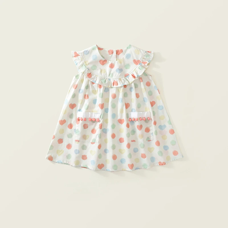 

Платье детское цветное в горошек без рукавов, летняя Милая одежда с оборками в Корейском стиле для девочек