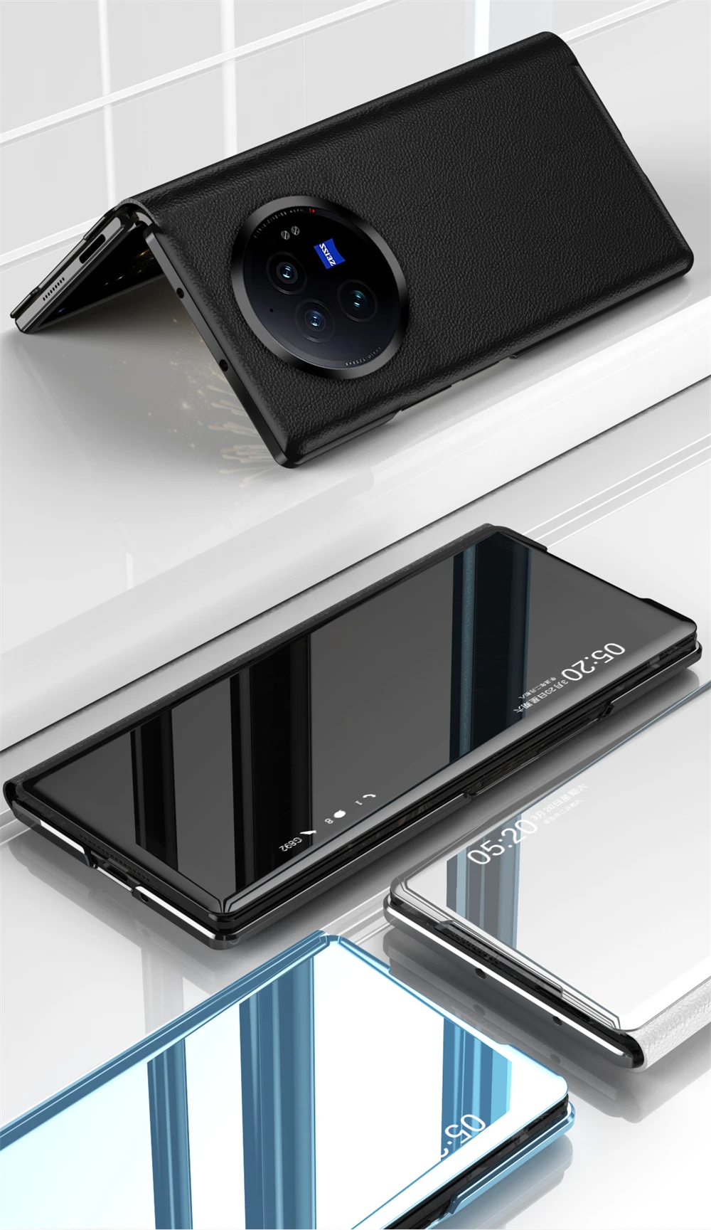 Étui à rabat smart mirror de luxe pour vivo x fold3 avec support_voghion.com