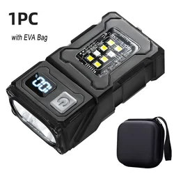USB Rechargeable LED Flashlight with Magnetic Base - Portable Super Bright Lantern and Emergency COB Work Light (With EVA Bag)