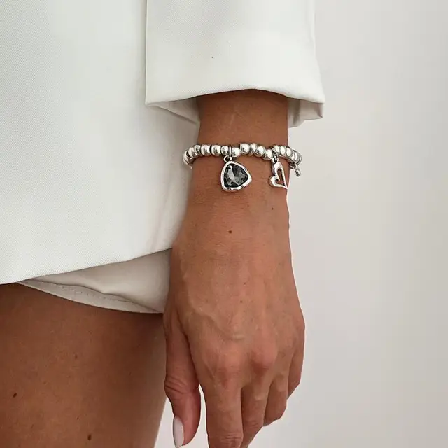 1Piece Trendy Creative Women's Party Jewelry Gift Retro Black Crystal Heart Crystal Pendant Bracelet Adjustable Chain