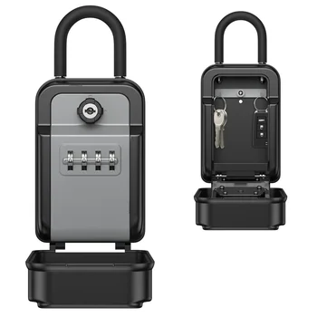 Outdoor Key Lock Box Waterproof Resettable Combination Lockbox with Spare Key Large Capacity Lock Box Portable Black Lock Box 1