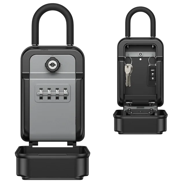 Outdoor Key Lock Box Waterproof Resettable Combination Lockbox with Spare Key Large Capacity Lock Box Portable Black Lock Box 1