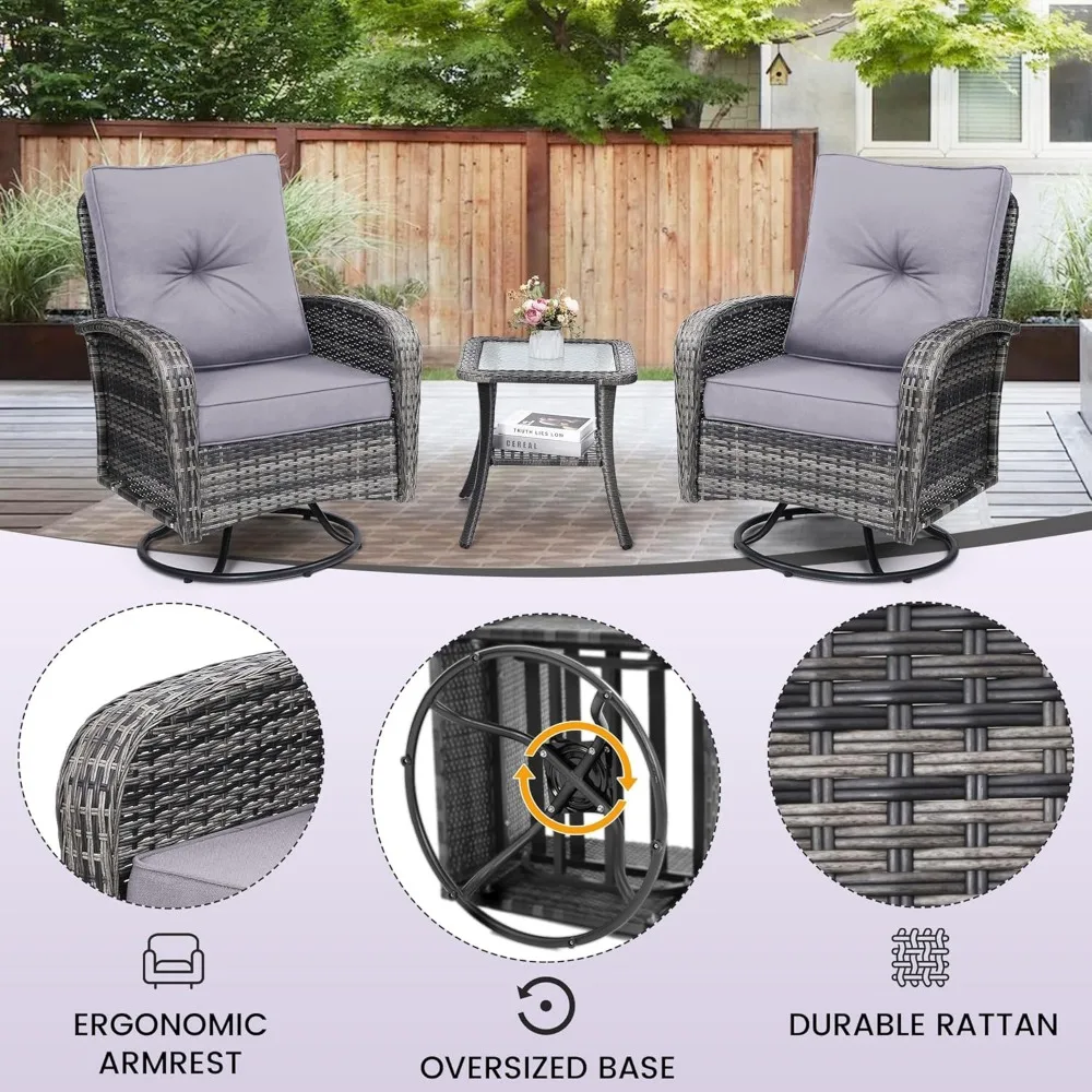 2 Luxury Outdoor Swivel Wicker Glider Patio Chairs with Table Set 5